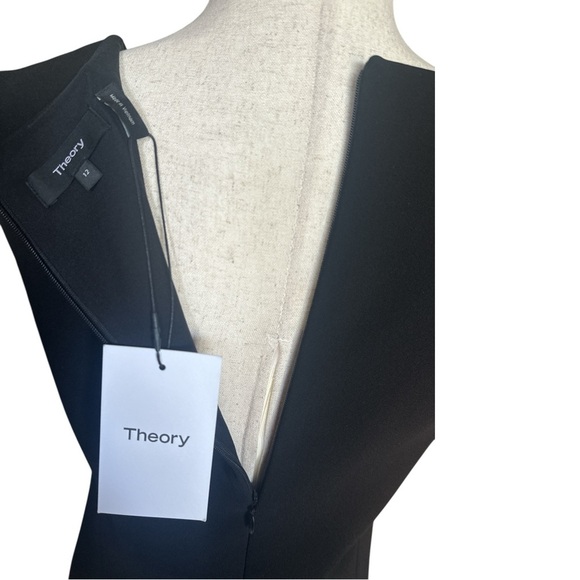 NWT Theory Black Crepe Scoop Flounce Dress Sleeveless Size 12 - Picture 9 of 16